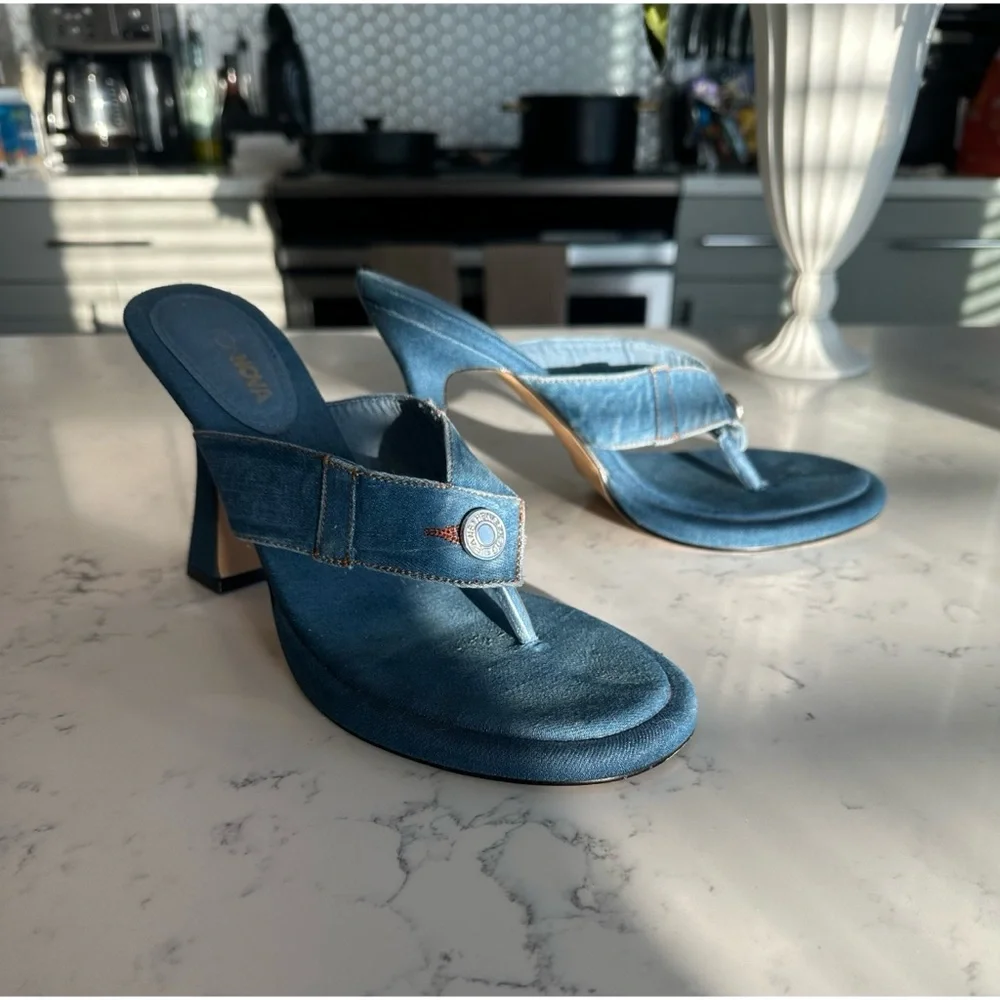 Denim Heeled Mules - Size 10 - Picture 5 of 14